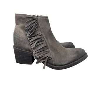 AllSaints Boots Womens 39 US 8.5 Gray Suede Fringe Rustic Look Ankle Bonny West